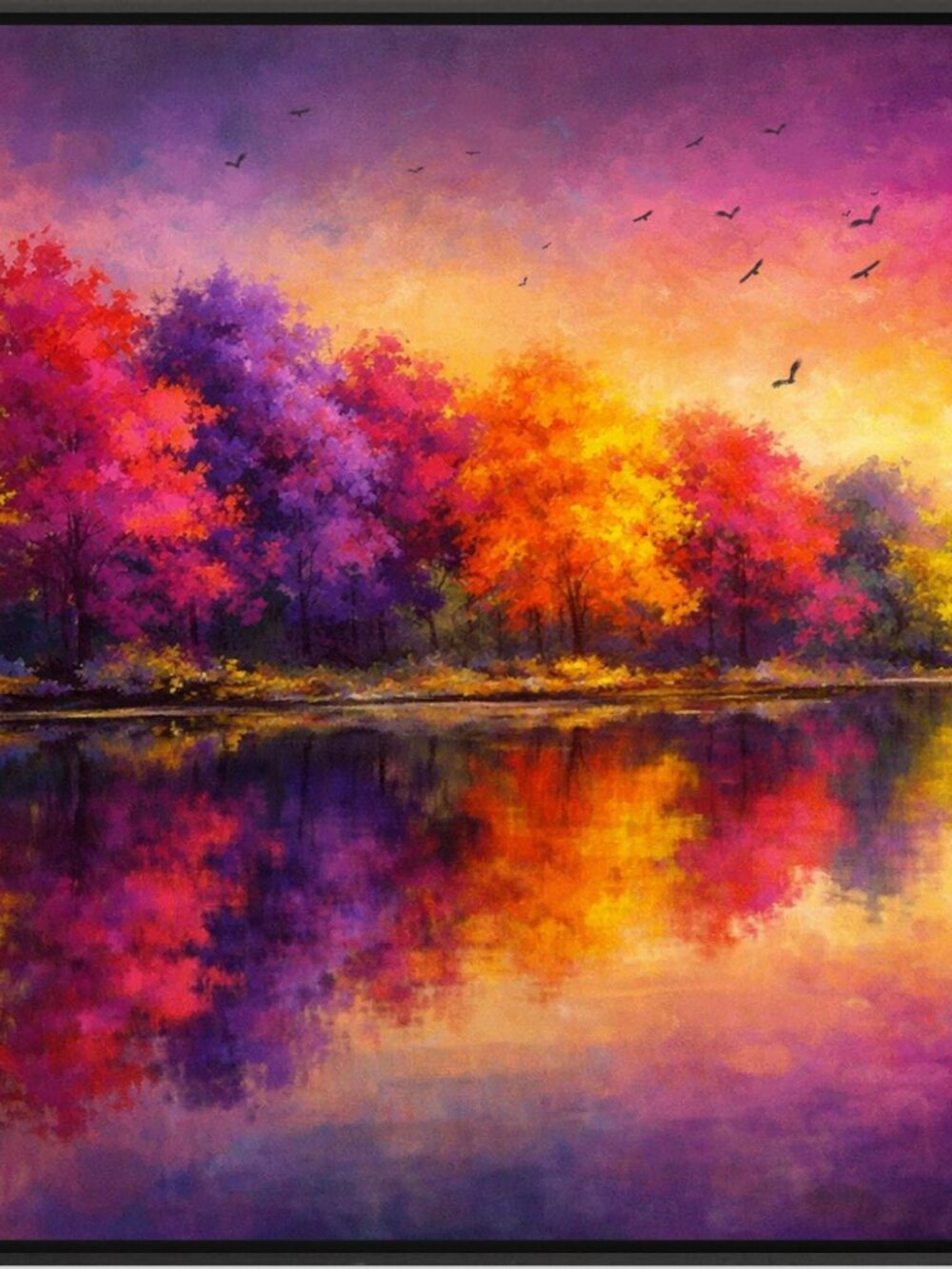 Autumn Lake Wall Art Print Orange Purple 36x24 Unframed